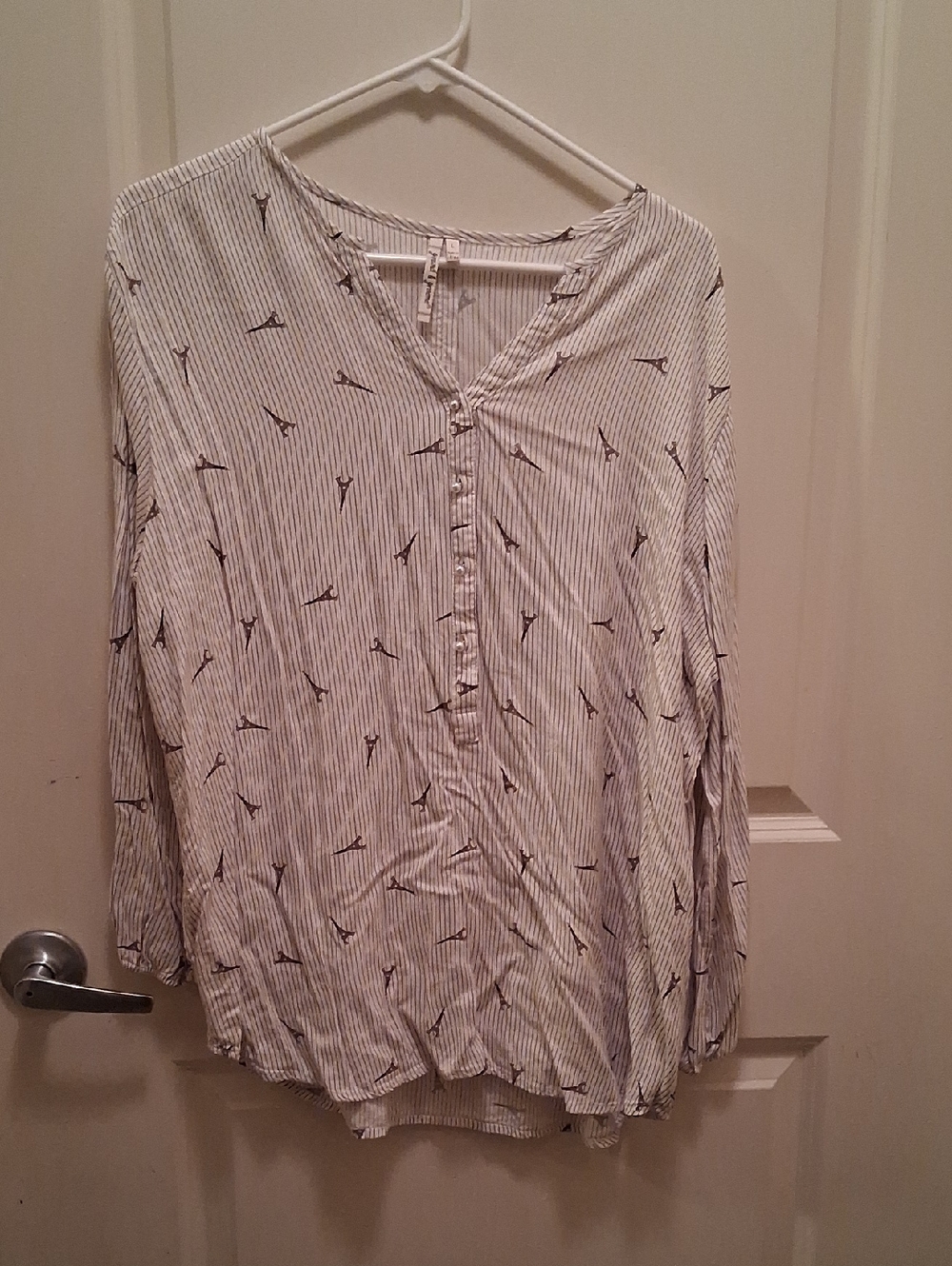 grand & greene White and Navy Striped Long Sleeve V-Neck Top